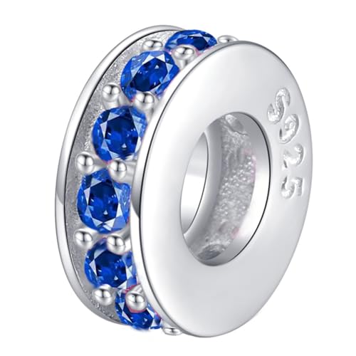 Clip Stopper Charms Sterling Silver Rondelle Spacer Bead Charm Stopper Charm for Pandora Charm Bracelets - color: Blue ( 1pcs )