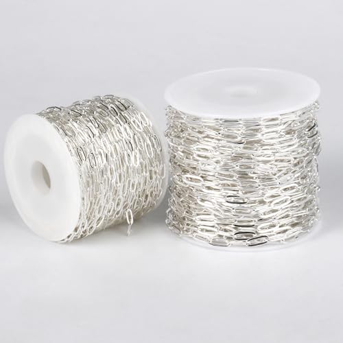 [33 Ft] Stainless Steel Paperclip Chains Roll, 2.5mm Width Silver Plated Stainless Steel Oval Link Chains Spool Bulk for Jewelry Making - color: silver color(2.5mm)