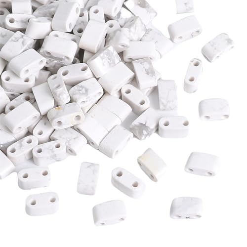Beadia Natural White Howlite Stone Tila Beads 5x2mm Rectangle 2-Hole Spacer Beads for DIY Bracelet Earring Making 15"/Strand - color: White Howlite, size: 5x2mm