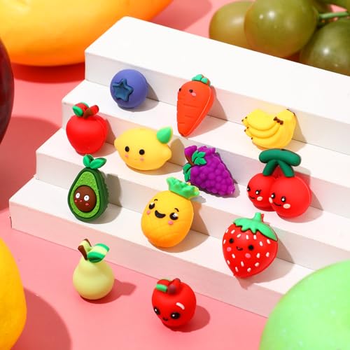 Watersay 12 Pcs Fruit 3D Silicone Focal Beads for Pens Bracelet Fruit Character Beads Bulk Funny Apple Strawberry Lemon Cherry for Keychain DIY Crafts Necklace Lanyards Jewelry Making Kit Supplies - style: Fruit