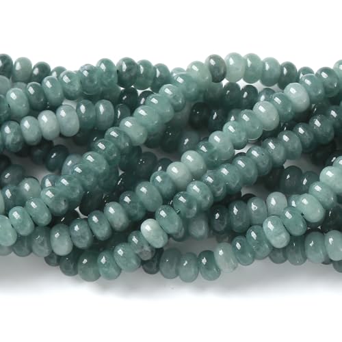 76pcs 5x8mm Natural Stone Dark Burmese Jade Rondelle Spacer Loose Beads Abacus Disk Stone Round Loose Gemstone Beads for Jewelry Making DIY Bracelet Necklace - color: Dark Burmese jade Stone