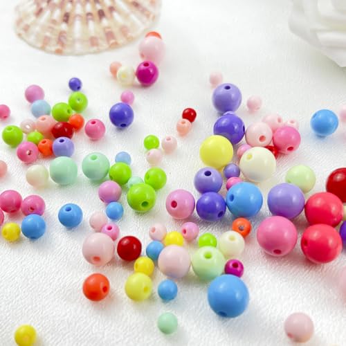 400Pieces 8MM Acrylic Round Beads Round Acrylic Balls Chunky Beads Smooth Spacer Plastic Pastel Beads Craft Beads for Necklace and Bracelet Making Crafting Supplies(176-white) - color: 176-white, size: 8MM