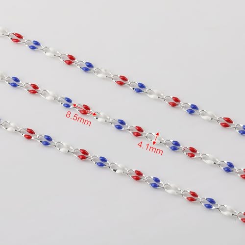 YOUBEIYEE 2 Meters Silver Plated Chain for Jewelry Making USA Flag Enamel Chain Roll Brass Chains Bulk with Jump Rings and Lobster Clasps - color: USA Flag Color