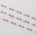YOUBEIYEE 2 Meters Silver Plated Chain for Jewelry Making USA Flag Enamel Chain Roll Brass Chains Bulk with Jump Rings and Lobster Clasps - color: USA Flag Color