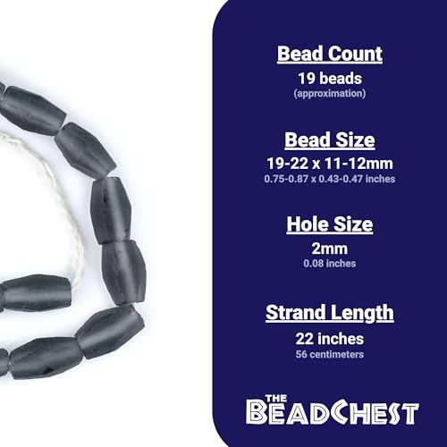 The Bead Chest Charcoal Grey Faceted Cylinder Java Recycled Glass Beads (20x12mm) - color: Charcoal Grey