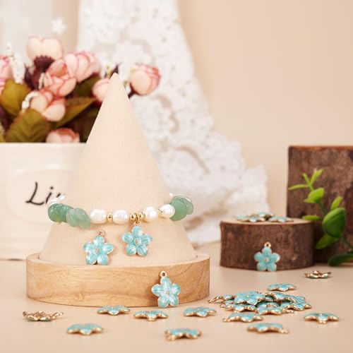 Beadthoven 100pcs Enamel Charms Cherry Blossom Daisy Flower Pendants Gold Plated Small Cute Bulk for Jewelry Making Bracelet Necklace Earrings Keychain DIY Accessories - color: 0Light SkyBlue