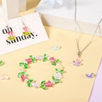 Glass Leaf Beads Crystal Glass Leaf Charms Transparent Leaves Pendants Tiny Green Leaf Bead Caps for Christmas Earring Bracelet Jewelry Making DIY Keychain Craft - color: Tulip & Bellflower