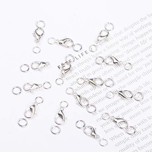 AD Beads 50 Pieces Lobster Claws Clasps Plus 100 Pieces 7mm Open Jump Rings Suitable for Necklace Bracelets Jewelry (8x15mm, Pewter) - color: Pewter, size: 8x15mm