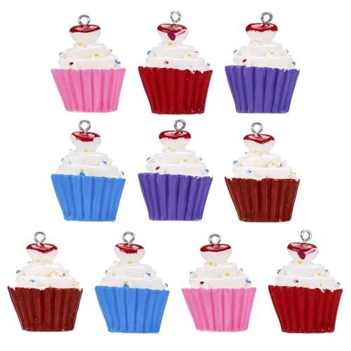 Craftdady Fruit Dangle Charms Pendants Cute Resin Food Pendants Apple Orange Pineapple Strawberry Pendants Lovely Vegetable Mushroom Charms for DIY Craft Earring Bracelet Necklace Jewelry Making - color: Mixed Colors, Cupcake
