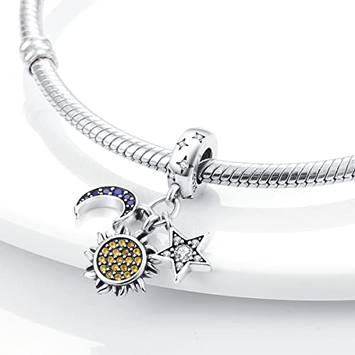MULA 925 Sterling Silver Charms for Bracelets and Necklaces Lipstick and Bag Dangle Pendants Tower Camera Beads Jewelry Charms for Women - color: Sun Star Moon