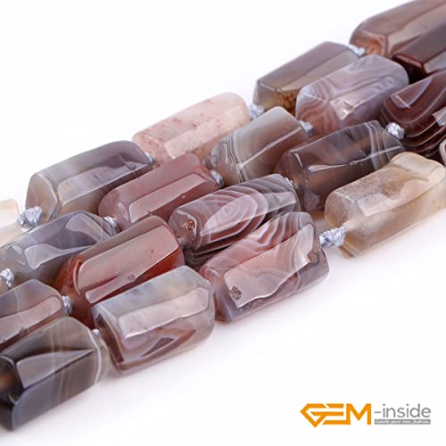 GEM-Inside 28Pcs 8x12mm Natural Gray Onyx Botswana Agate Stone Gemstone Faceted Freeform Tube Column Chakra Beads for Jewelry Making Full 15" Strand Power Energy - color: Gray Onyx Botswana