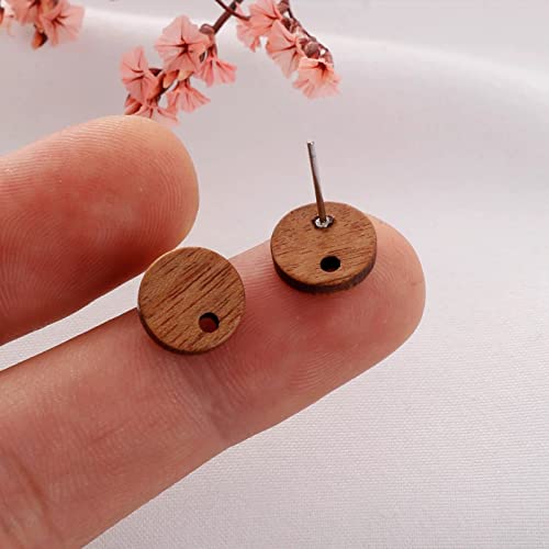 DoreenBeads 30Pcs Natural Wooden Stud Earrings Posts with Loop for Jewelry Making- Small Circle Wood Earring Posts with Ear Backs for Women DIY Earring Making Personalized Jewelry Findings - color: Small Circle