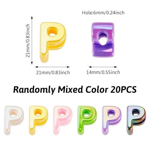 Beadthoven 20pcs Big Letter P Beads Large Hole Bubble Alphabet Acrylic Beads Charm Iridescent Plastic P Shape Loose Chunky Spacers for Jewelry Making Bracelet Necklace Keychains Shoelaces Crafts - color: P