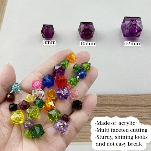 100pcs 12mm Acrylic Cube Square Faceted Acrylic Beads with Hole Plastic Spacer Beads for Bracelets Necklace Earring Making Supplies (Deep Purple) - color: Deep Purple, size: 12mm