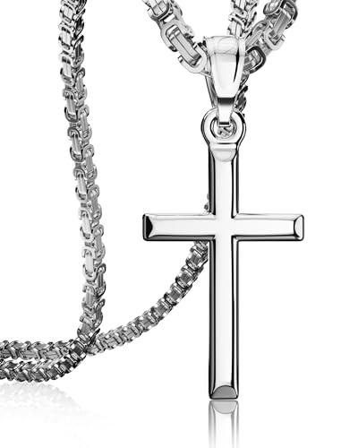Exquisite Cross Necklace for Men and Women, Silver/Gold/Black Cross Chain with Top-grade 316L Stainless Steel Cross Pendant, 18-24 Inch Box/Byzantine Chains - color: Elegant Silver, size: 20 Inch=51CM, style: Byzantine Chain with Medium Pendant