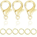 90Pcs Fadeless Lobster Claw Clasps (10mm) & Jump Rings for Jewelry Making, Necklace Bracelet Findings & Supplies (14K Gold Plated) - color: 14K Gold Plated