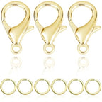 90Pcs Fadeless Lobster Claw Clasps (10mm) & Jump Rings for Jewelry Making, Necklace Bracelet Findings & Supplies (14K Gold Plated) - color: 14K Gold Plated