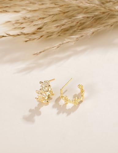 Mameloly Flower Earrings for Women Dainty 14K Gold Plated White Freshwater Pearl Stud Earrings Hypoallergenic - color: Lilac