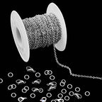 33 Feet Stainless Steel Jewelry Chains for Jewelry Making - Silver Chain Roll with 40 Pieces Open Jump Rings & 20 Pieces Lobster Clasps - Silver Necklace Link Cable Chains DIY Accessories (2.0mm)
