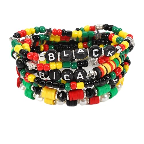 COLORFUL BLING 4th of July Bracelets for Women/Juneteenth African Beaded Stackable Layered Surfer Bracelets Rasta Jamaica Jewelry - color: love