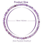 BONNY BOXX Natural Genuine Gemstone Faceted Round Beads Bracelets, 3mm Adjustable Stretchy Tiny Faceted Black Tourmaline Bracelet, Healing Crystal Reiki Chakra Dainty Jewelry Fashion Gifts - color: Amethyst