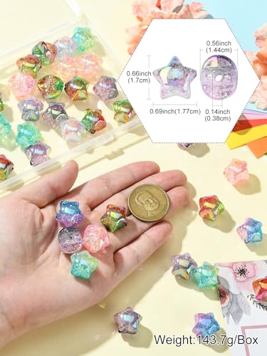 LiQunSweet 50 Pcs Transparent Crackle Acrylic Beads Gradient Color Crackle Star Loose Beads Spacer for DIY Necklace Bracelet Jewelry Craft Making - color: Crackle Star Loose Beads_50 Pcs