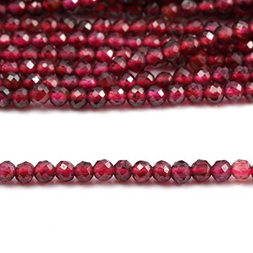 2 Strands Natural Stone Beads Garnet Gemstone Faceted Loose Beads for Jewelry Making Necklace Length 15" Size 3mm - size: 3mm