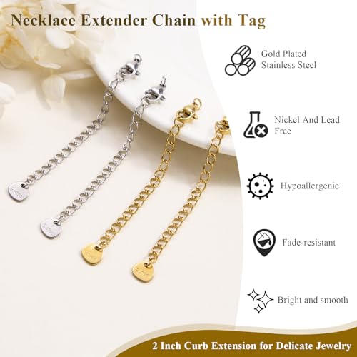Crisjanggo 20 PCS Gold and Silver Necklace Extender Chain for Women Stainless Steel Curb Extension Bracelet Link for Delicate Jewelry 2 Inch - color: Triangle