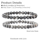 NCB 2.3-Piece 4mm Natural Crystal Gemstone Stretch Bracelets – Handmade Reiki Energy Healing Jewelry for Meditation,Yoga, Unisex - color: 2PCS ( Black Larvikite+Map Jasper ), size: 6mm