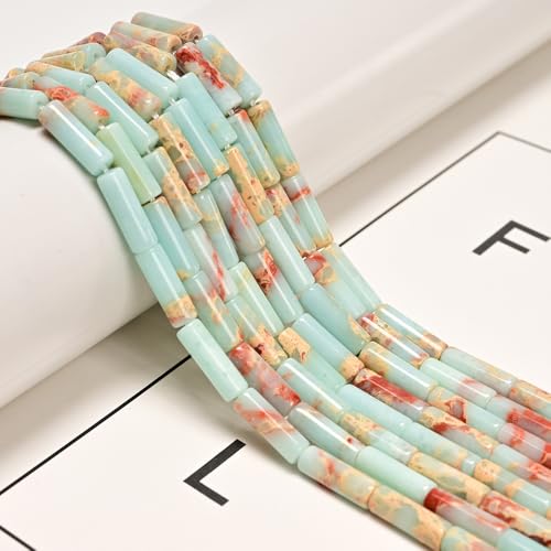 30 Pcs 4x13mm Light Blue Aqua Terra Jasper Gemstone Bead Cylinder Tube Serpentine Stone Beads for Bracelets Jewelry Making - color: Light Blue Aqua Terra Jasper, size: 4x13mm
