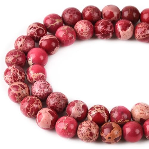 8mm Red Sea Sediment Imperial Jasper Round Gemstone Natural Stone Loose Beads for Jewelry Making Design Crafts 45 Pcs 15 Inch - color: Red, size: 8mm