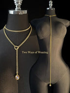 Heart Slip Chain Necklace for Women, 39 Inch Cuban Chain, Removable Heart O-Ring, Crystal Pendant, Adjustable Stainless Steel Y-Necklace - color: Gold-Purple
