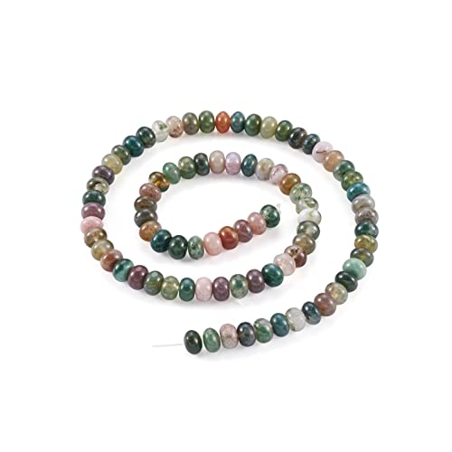 Cheriswelry 95~96pcs/Strand 6mm Rondelle Natural Indian Agate Beads Stone Loose Spacer Beads Crystal Energy Gemstone Craft Beads Smooth Charms for DIY Bracelet Necklace Jewelry Making - color: Natural Indian Agate