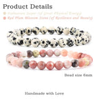 NCB 2.3-Piece 4mm Natural Crystal Gemstone Stretch Bracelets – Handmade Reiki Energy Healing Jewelry for Meditation,Yoga, Unisex - color: 2PCS ( Dalmation Jasper+Red Plum Blossom Stone ), size: 6mm