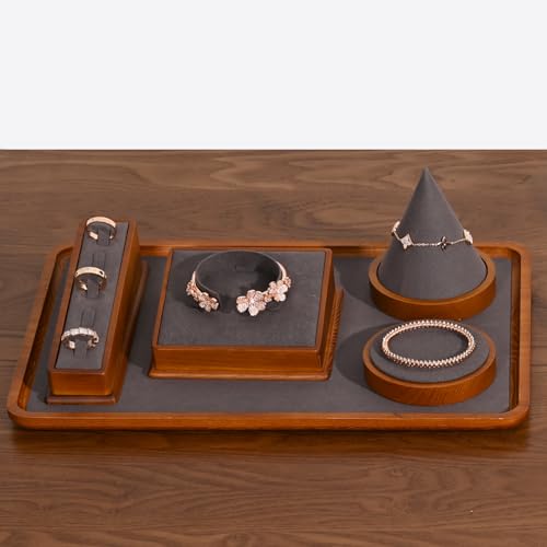 Oirlv Solid Wood Jewelry Display Stand Square Bracelet watch bangle Holder Showcase Jewelry Organizer Display Stand (Grey) - color: Grey Bracelet Holder