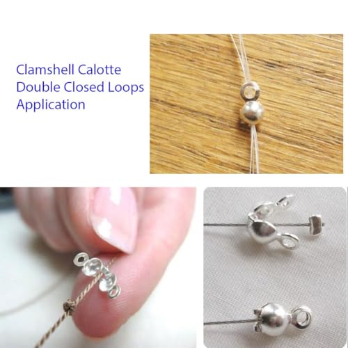 100pcs Clamshell Calotte Bead Tip 8mm Crimp End Caps Tarnish Resistant Antique Bronze 2 Closed Rings (4mm Cup) for DIY Craft Jewelry Making CF48-4