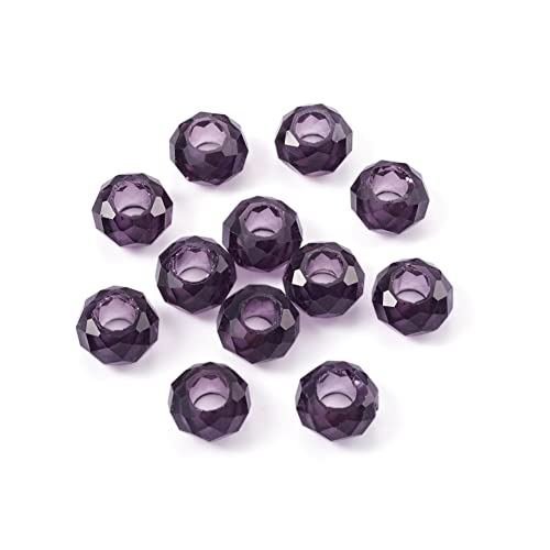 KISSITTY 100Pcs Indigo Glass Faceted European Beads Bulk Crystal Rondelle Large Hole Loose Spacer Beads Slide Charms No Metal Core 14x8mm for DIY Bracelet Necklace Jewelry Making Hole:5mm - color: Indigo