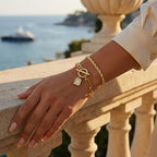 YEEZII Gold Hand Chain Bracelets for Women, 2 Pcs 14k Gold Plated Cubic Zirconia Link Chain Bracelet Set, Trendy ring bracelet hand chain Jewelry for Her - color: Gold-B