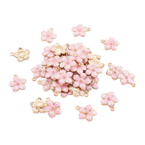 Beadthoven 100pcs Enamel Charms Cherry Blossom Daisy Flower Pendants Gold Plated Small Cute Bulk for Jewelry Making Bracelet Necklace Earrings Keychain DIY Accessories - color: 0Pink
