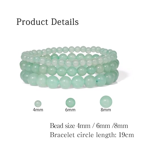 3 PCS Healing Crystal Bracelets for Women 8mm Natural Stone Beaded Stretch Bracelet Amethyst Jewelry Gifts - color: 4,6,8mm Green Aventurine