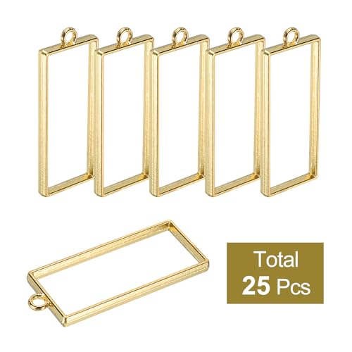 uxcell 25Pcs Alloy Open Bezel Pendants, Rectangle Hollow Frame Pendant Geometric Open Back Frame Pendant for Resin Jewelry Making Earrings Necklace Bracelet DIY, Gold Tone - color: Gold Tone, size: 1.93 x 0.8 inch