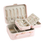 Large Jewelry Travel Organizer, Large Travel Jewelry Box with Removable Jewelry Tray, 2-Layer Jewelry Boxes for Women, Pink - color: A Gentle Pink