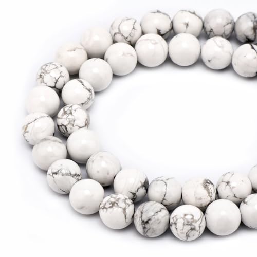 Bymitel 60 pcs Natural Genuine Real Round Loose Stone Beads Gemstone Spacers for Charm DIY Jewelry Making 15.5" per Strand 6mm (White Howlite, 6mm) - color: White Howlite, size: 6mm