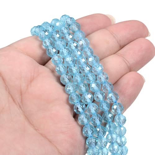 6mm Blue Topaz Faceted Gemstone Round Loose Beads Strand 15.5-16" DIY Jewelry Making - color: Blue Topaz