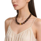Colorful Beaded Choker Necklace for Women Boho Large Square Acrylic Beaded Necklace Adjustable Surfer Beach Strand Necklces Summer Jewelry Accessories - color: Dark brown