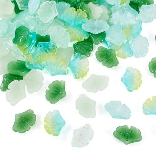 Glass Leaf Beads Crystal Glass Leaf Charms Transparent Leaves Pendants Tiny Green Leaf Bead Caps for Christmas Earring Bracelet Jewelry Making DIY Keychain Craft - color: Green Gingko Leaf
