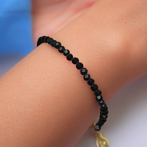 Faceted Bracelet for Women, Certified 925 Sterling Silver with 18K Gold Vermeil Healing Crystal Bracelets for Women - Crystals and Healing Stone Bracelet Women Jewelry for Gift - color: Black Onyx