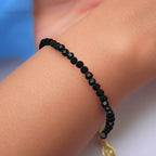 Faceted Bracelet for Women, Certified 925 Sterling Silver with 18K Gold Vermeil Healing Crystal Bracelets for Women - Crystals and Healing Stone Bracelet Women Jewelry for Gift - color: Black Onyx