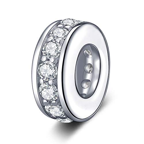 925 Sterling Silver Spacer Charm Bead with Clear CZ for Pandora Charms Bracelets - color: Clear