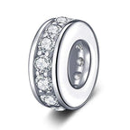 925 Sterling Silver Spacer Charm Bead with Clear CZ for Pandora Charms Bracelets - color: Clear